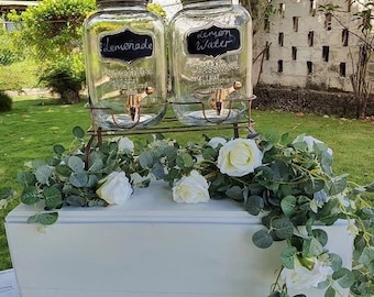 Latex Eucalyptus & White Rose Garland: Rustic Wedding Decor, 1.8m