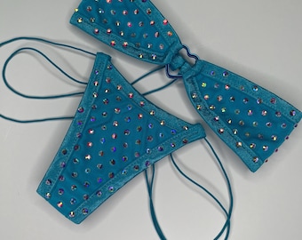 Turquoise SPANDEX - Crystal - MICRO DROPKINI Bandeau