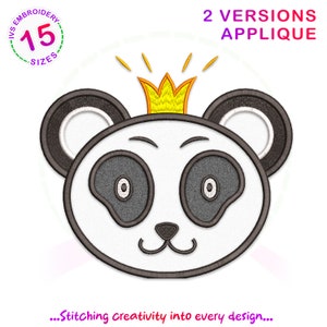 Panda face applique embroidery design, bear embroidery, panda embroidery file, bear applique, animals applique design, panda applique