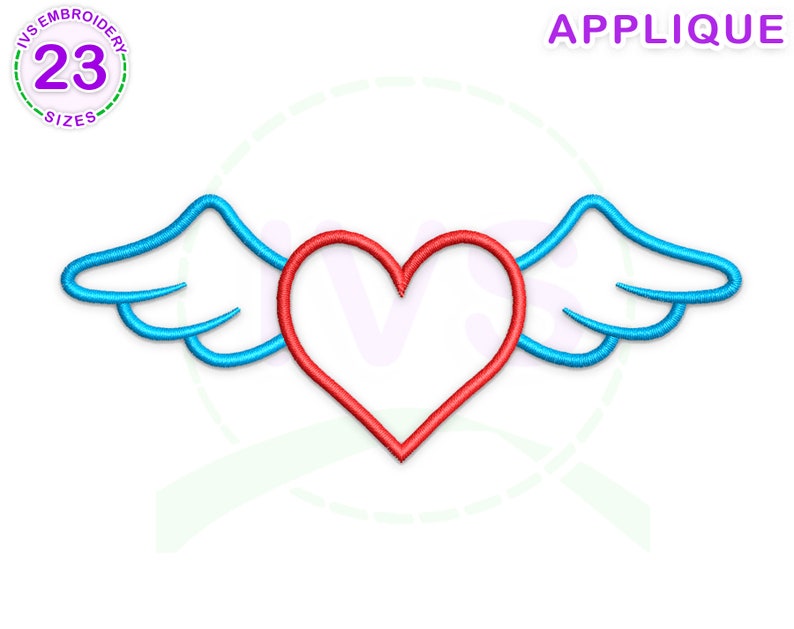 Heart With Wings Applique Embroidery Design Wings Embroidery Etsy