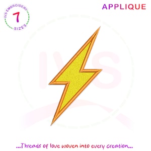 Może przedstawiać: Żółta aplikacja w kształcie błyskawicy z pomarańczowym obramowaniem. Aplikacja idealnie nadaje się do dodania koloru i energii do każdego projektu.