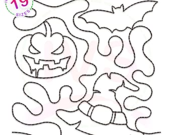Halloween Witch Hat Embroidery Design: Pumpkin Bat Quilt Block (Digital Download)