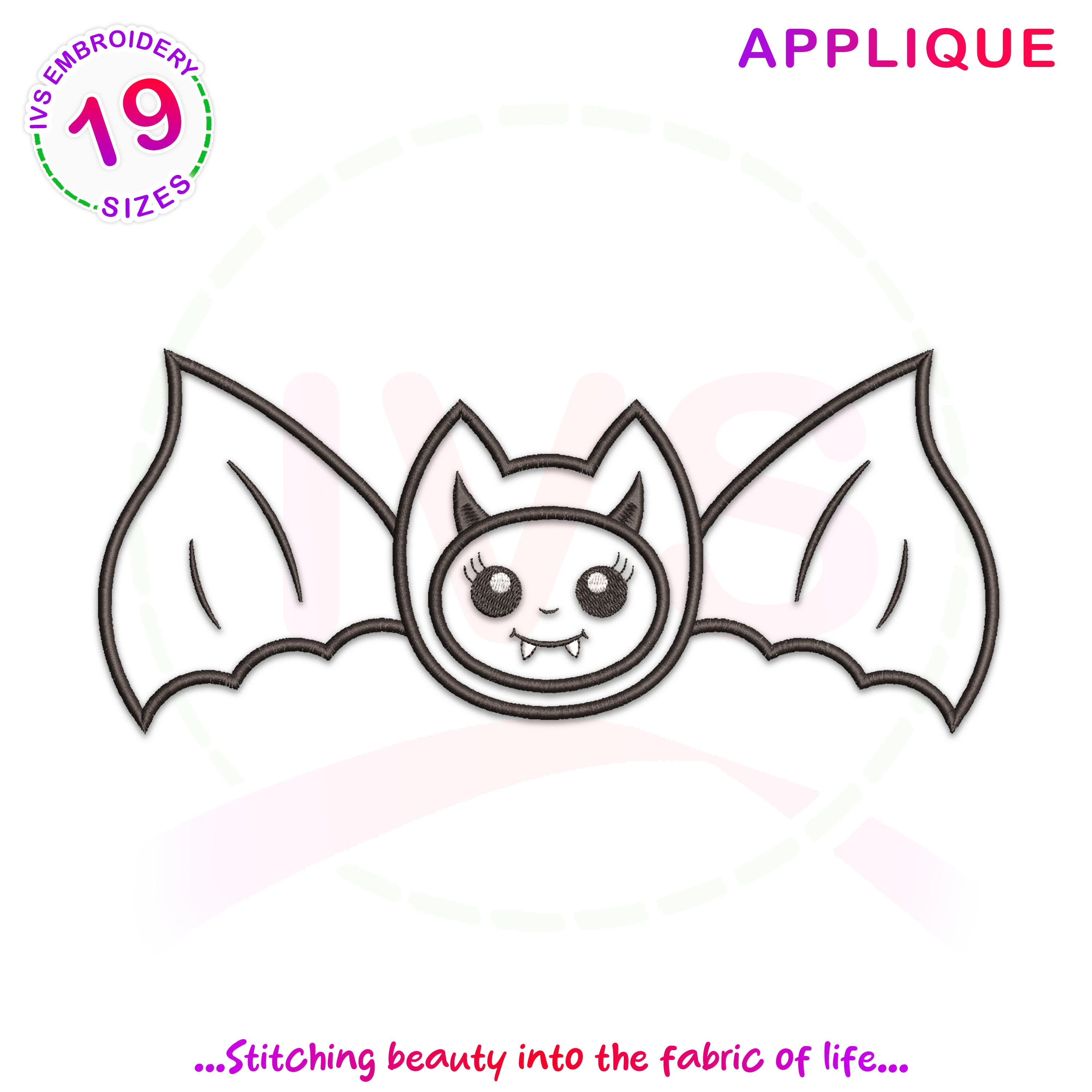 Bat Face Applique Embroidery Design: Halloween Animal (digital Download ...
