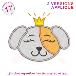 dog face applique embroidery design, puppy embroidery, dog embroidery file, kids applique, animals applique design, dog applique