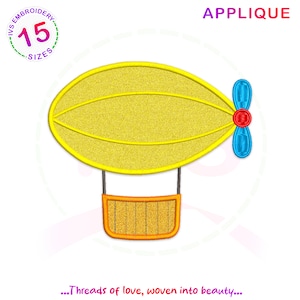 Airship applique embroidery design, plane embroidery, airship embroidery file,aerostat applique,air balloon applique design,airship applique