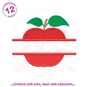 Apple monogram embroidery design, Fruit machine embroidery, Apple pattern, School embroidery, Back to school design, mini Apple design
