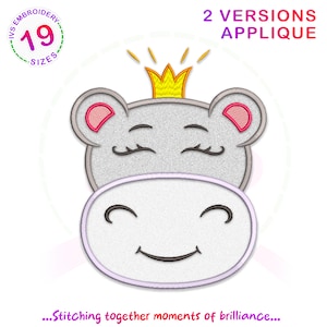 Hippopotamus face applique embroidery design, hippo embroidery, Hippopotamus embroidery, kids applique, animals applique, Hippo applique