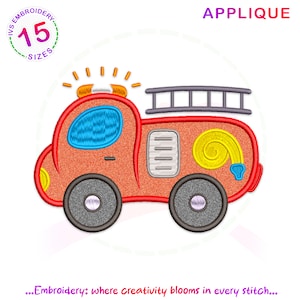 Fire engine applique embroidery design, fire car embroidery, fire engine embroidery file, fire dept applique, fire engine applique