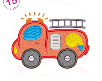 Fire Engine Applique Embroidery Design (Digital File)