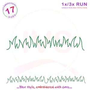 May include: Green grass embroidery design with 17 sizes available. The design is for single and triple run embroidery.