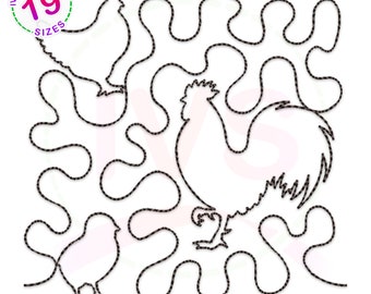 Farm quilting embroidery design, Farm quilting block, chicken quilting machine embroidery design, Farm quilt design, Farm quilt block