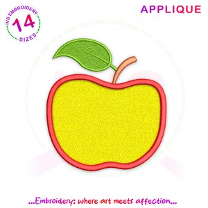Apple applique embroidery design, Fruit machine embroidery, Apple pattern, School embroidery, Back to school design, mini Apple design