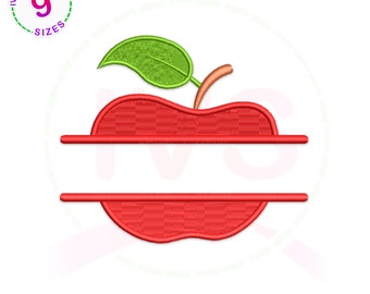 Puede incluir: Manzana roja con una hoja y un tallo verdes, dividida horizontalmente por la mitad con un espacio en blanco en el medio. El texto "...Sewn with a sprinkle of magic, wrapped in love..." está debajo de la manzana.