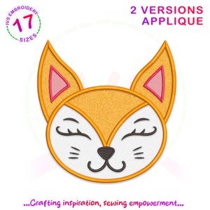 Fox face applique embroidery design, face embroidery, fox embroidery file, fox applique, animals applique design, fox applique