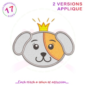 dog face applique embroidery design, animal embroidery, dog embroidery file, dog applique, puppy applique design, dog applique