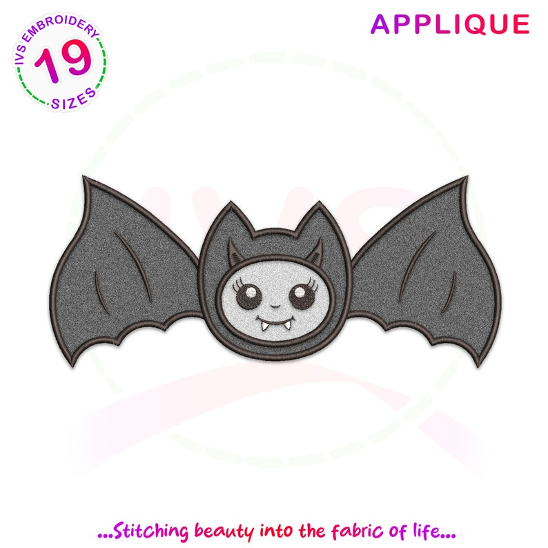 Bat Face Applique Embroidery Design: Halloween Animal (digital Download ...