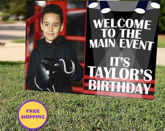 Boxing Themed Birthday Yard Sign with Photo, Boxing Drive by Birthday Lawn Sign, Personalized Outdoor Birthday Decoration. 9 10 11 12 13 14