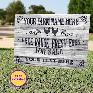 Custom Fresh Eggs For Sale Yard Sign, Personalized Lawn Sign, Chicken Eggs For Sale, Stakes Included. Your Farm Name or Other Text of Choice