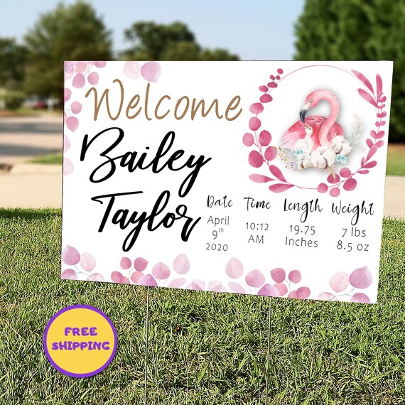 New Baby Yard Sign, Flamingo Birth Announcement Yard Sign, Gender