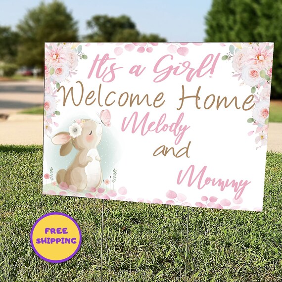 New Baby Yard Sign, Rabbit Birth Announcement Sign, Gender Reveal Lawn