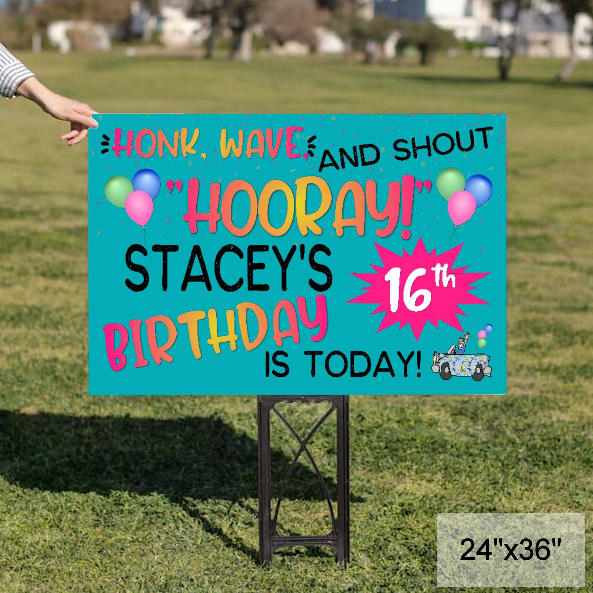 Teal and Pink Happy Birthday Yard Sign Drive by Birthday Lawn Etsy