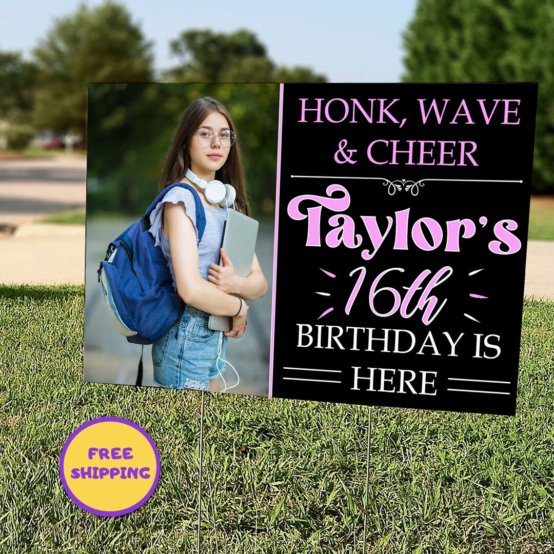 Happy Birthday Yard Sign With Photo, Personalized Drive by Birthday