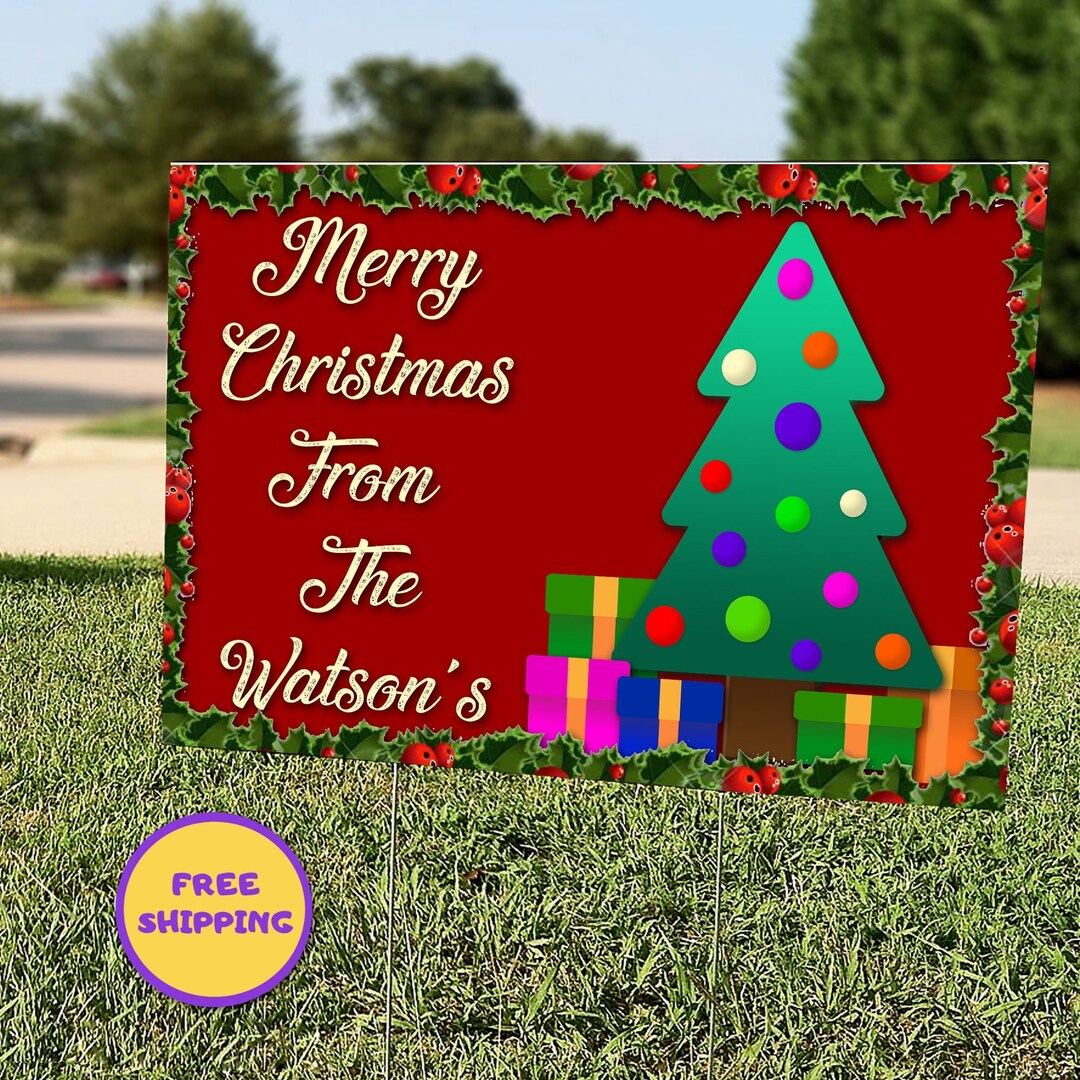 Personalized Christmas Yard Sign, Custom Christmas Lawn Sign, Merry