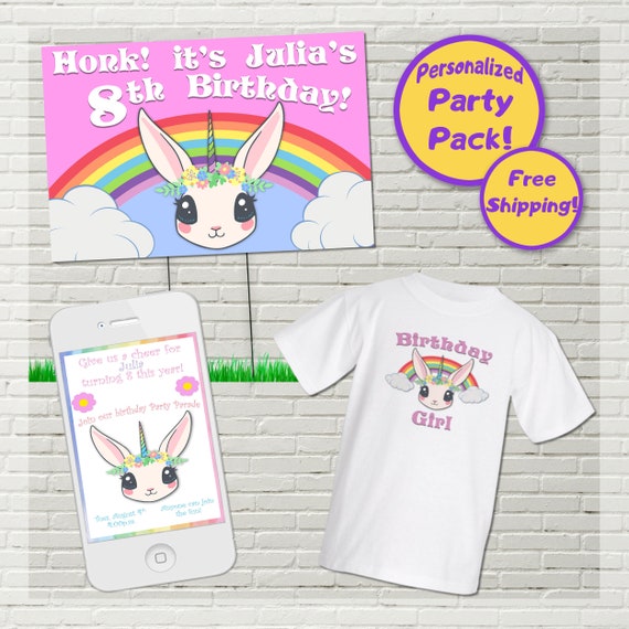 Unibunny ( Unicorn ) Birthday Yard Sign, Digital Drive By Invitations & Birthday Shirt Party Pack, Bunnycorn, Bunny-corn, Bunny, Car Parade Il_570xn