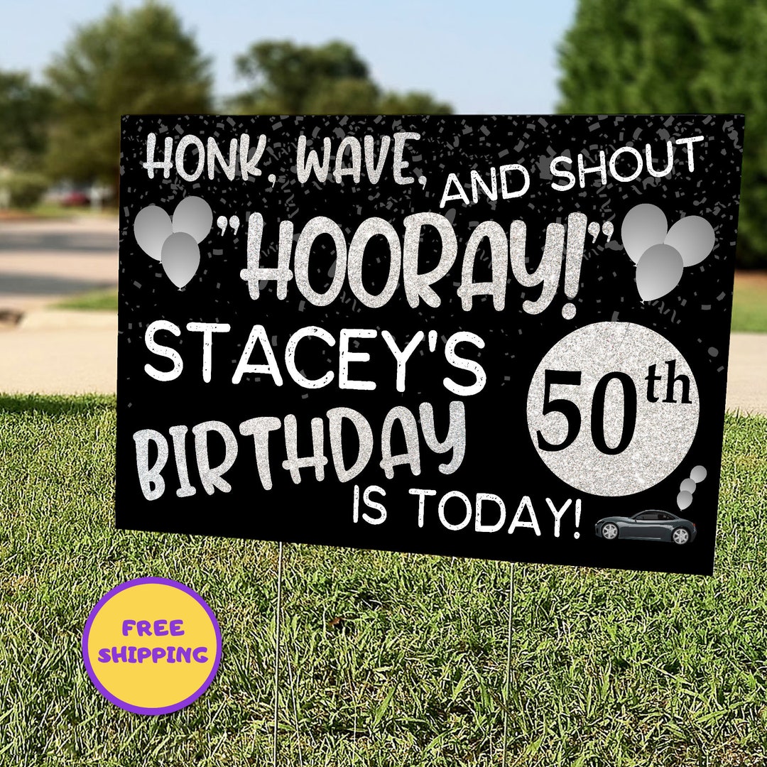 Silver & Black Happy Birthday Yard Sign, Drive by Birthday Lawn Sign
