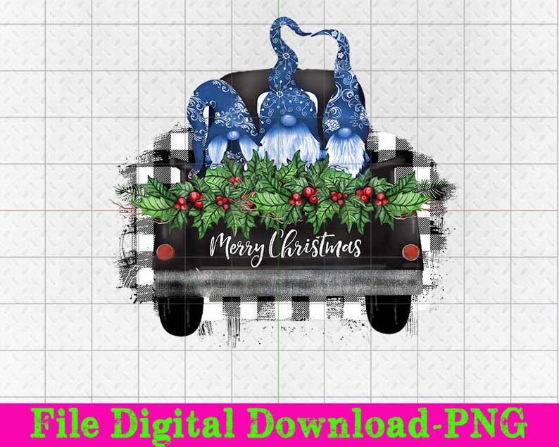 Download Blue Gnomes Buffalo Plaid Truck Christmas Winter Design | Etsy