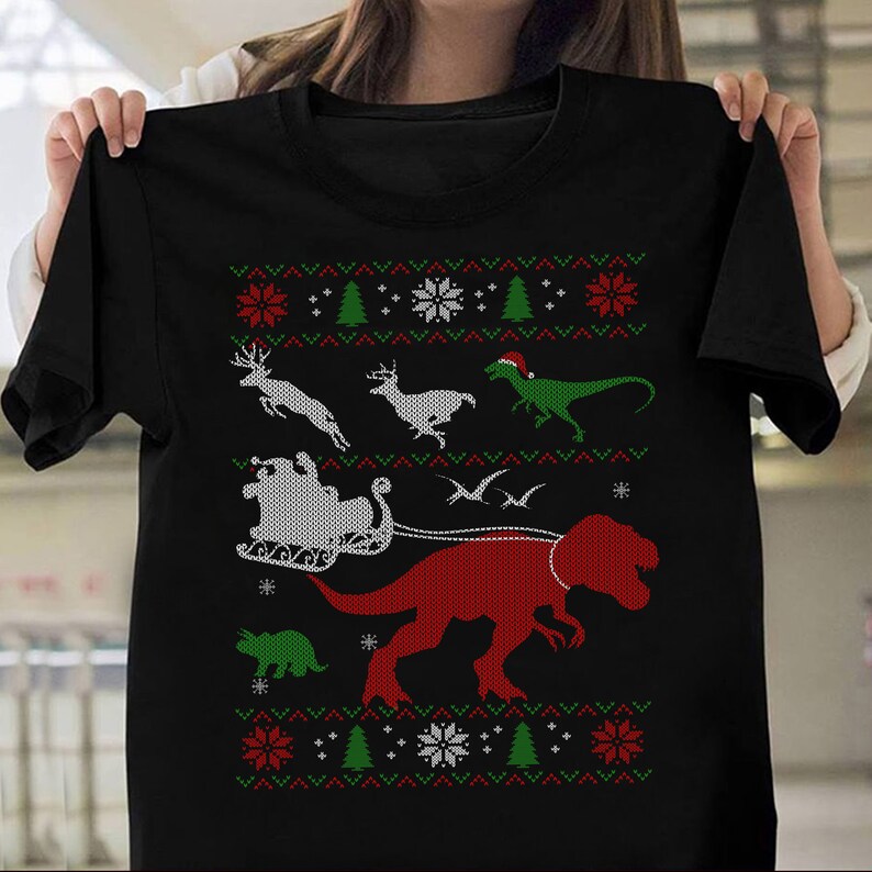 Funny Ugly Christmas Dinosaur Shirt PNG File Santa Saurus Rex | Etsy