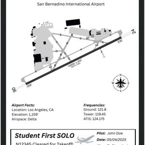 Custom Airport Diagram – First Solo Flight Commemorative Poster | Any Airport | Personalized Gift for Student Pilots | Framed Print