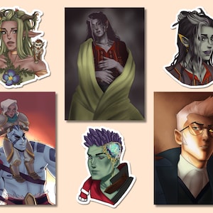 Adesivos e impressões de arte Critical Role | Dungeons and Dragons | Presentes D&D | Jogos de RPG | Laudna, Fearne, Ashton, Grog, Pike |