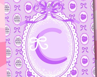 Letter C Kindle Insert, Cute Girlie Printable Cover, Kindle Insert Paperwhite, Kindle Stickers, Purple Kindle, Coquette Kindle