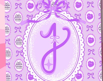 Letter J Kindle Insert, Cute Girlie Printable Cover, Kindle Insert Paperwhite, Kindle Stickers, Purple Kindle, Coquette Kindle