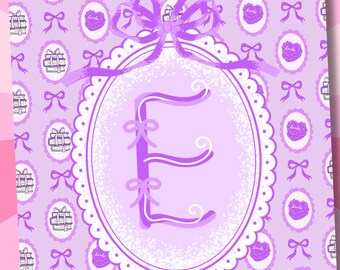 Letter E Kindle Insert, Cute Girlie Printable Cover, Kindle Insert Paperwhite, Kindle Stickers, Purple Kindle, Coquette Kindle