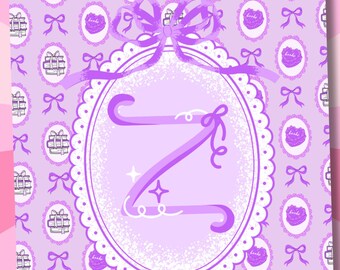 Letter Z Kindle Insert, Cute Girlie Printable Cover, Kindle Insert Paperwhite, Kindle Stickers, Purple Kindle, Coquette Kindle