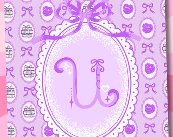 Letter U Kindle Insert, Cute Girlie Printable Cover, Kindle Insert Paperwhite, Kindle Stickers, Purple Kindle, Coquette Kindle