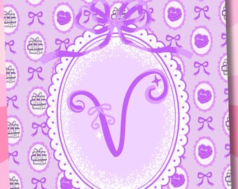 Letter V Kindle Insert, Cute Girlie Printable Cover, Kindle Insert Paperwhite, Kindle Stickers, Purple Kindle, Coquette Kindle