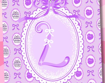 Letter L Kindle Insert, Cute Girlie Printable Cover, Kindle Insert Paperwhite, Kindle Stickers, Purple Kindle, Coquette Kindle