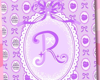 Letter R Kindle Insert, Cute Girlie Printable Cover, Kindle Insert Paperwhite, Kindle Stickers, Purple Kindle, Coquette Kindle