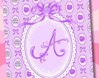Letter A Kindle Insert, Cute Girlie Printable Cover, Kindle Insert Paperwhite, Kindle Stickers, Purple Kindle, Coquette Kindle