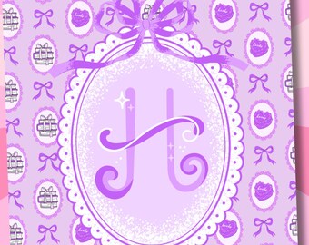 Letter H Kindle Insert, Cute Girlie Printable Cover, Kindle Insert Paperwhite, Kindle Stickers, Purple Kindle, Coquette Kindle