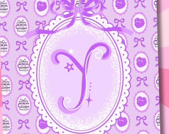 Letter Y Kindle Insert, Cute Girlie Printable Cover, Kindle Insert Paperwhite, Kindle Stickers, Purple Kindle, Coquette Kindle