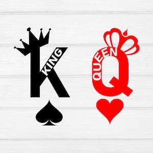 King and Queen svg,black king svg,black queen svg,king of spades svg,queen of hearts svg,playing cards svg,svg for Cricut and Silhouette
