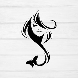 Linda garota svg, lindo cabelo svg, linda mulher svg, garota mágica svg, svg preto, arquivo de corte para Cricut, svg dxf eps png pdf jpg