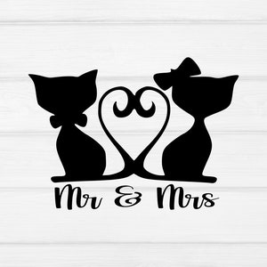 Amour chat svg, svg chat, amour svg, Saint-Valentin, svg coeur queue, animal svg, svg mariage, Mr et Mme svg, fichiers de découpe pour la silhouette cricut