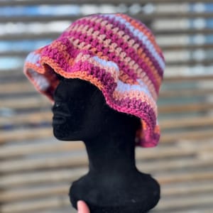 Lesbian pride scrap yarn bucket hat, handmade crochet accessory, pride, lgbtq, summer headwear
