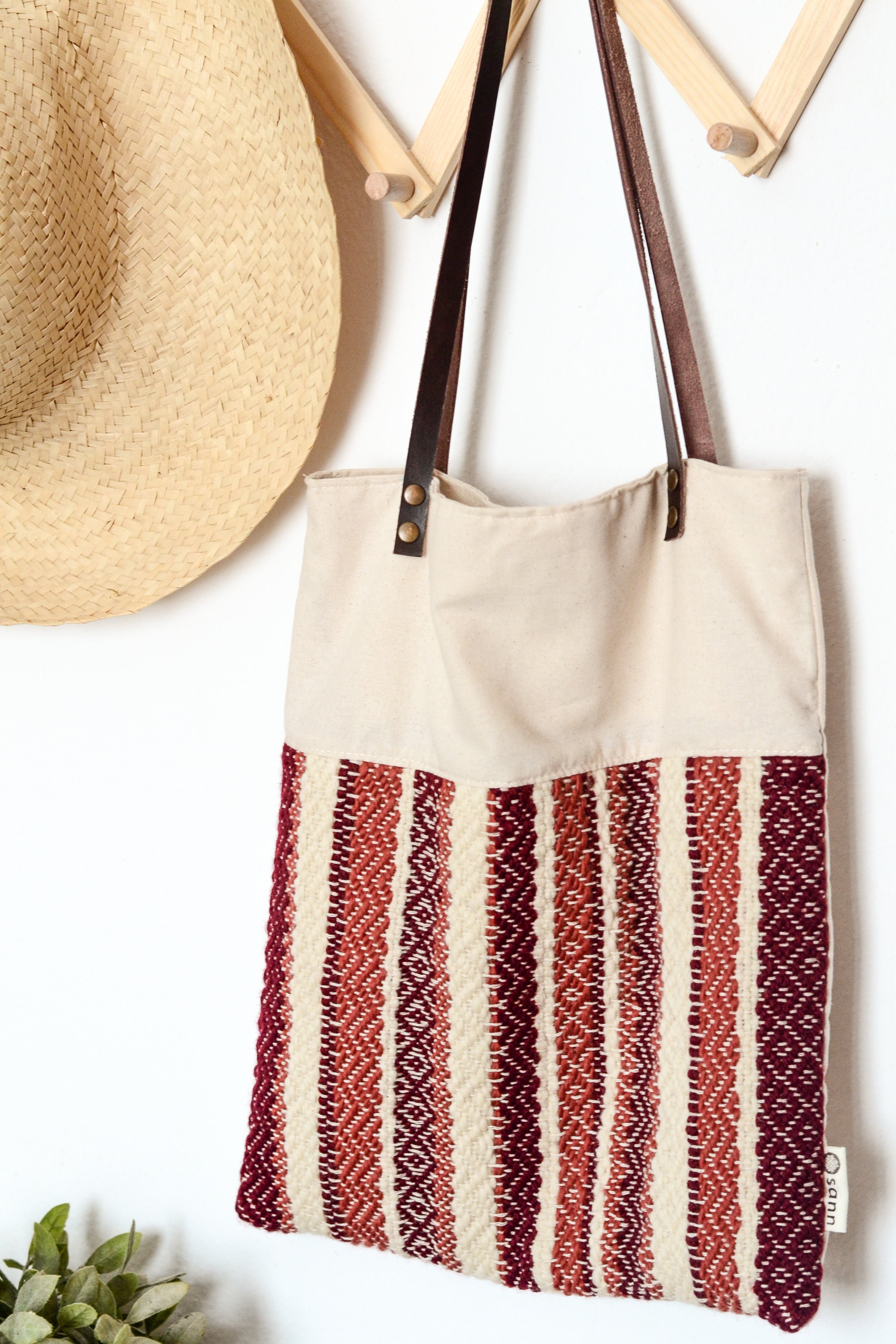 Boho shoulder bag from natural wool fabric Leather strap boho Etsy