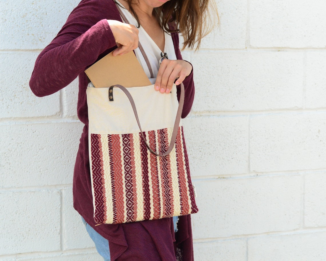 Boho shoulder bag from natural wool fabric Leather strap boho Etsy
